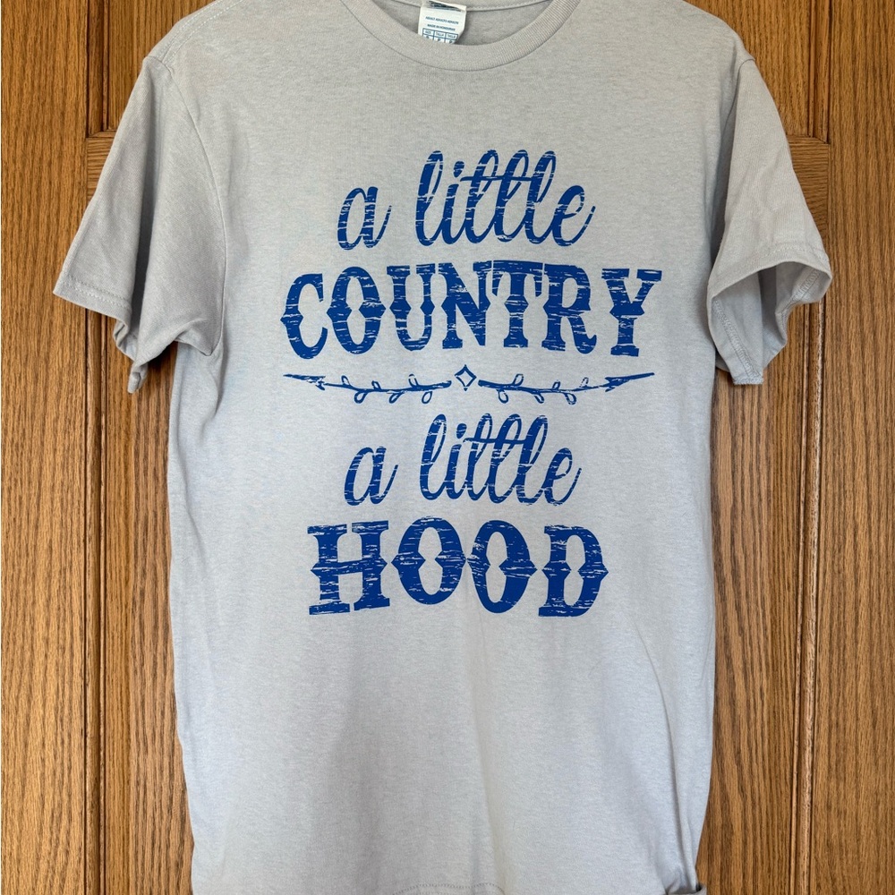 Gray Shirt with Blue Print